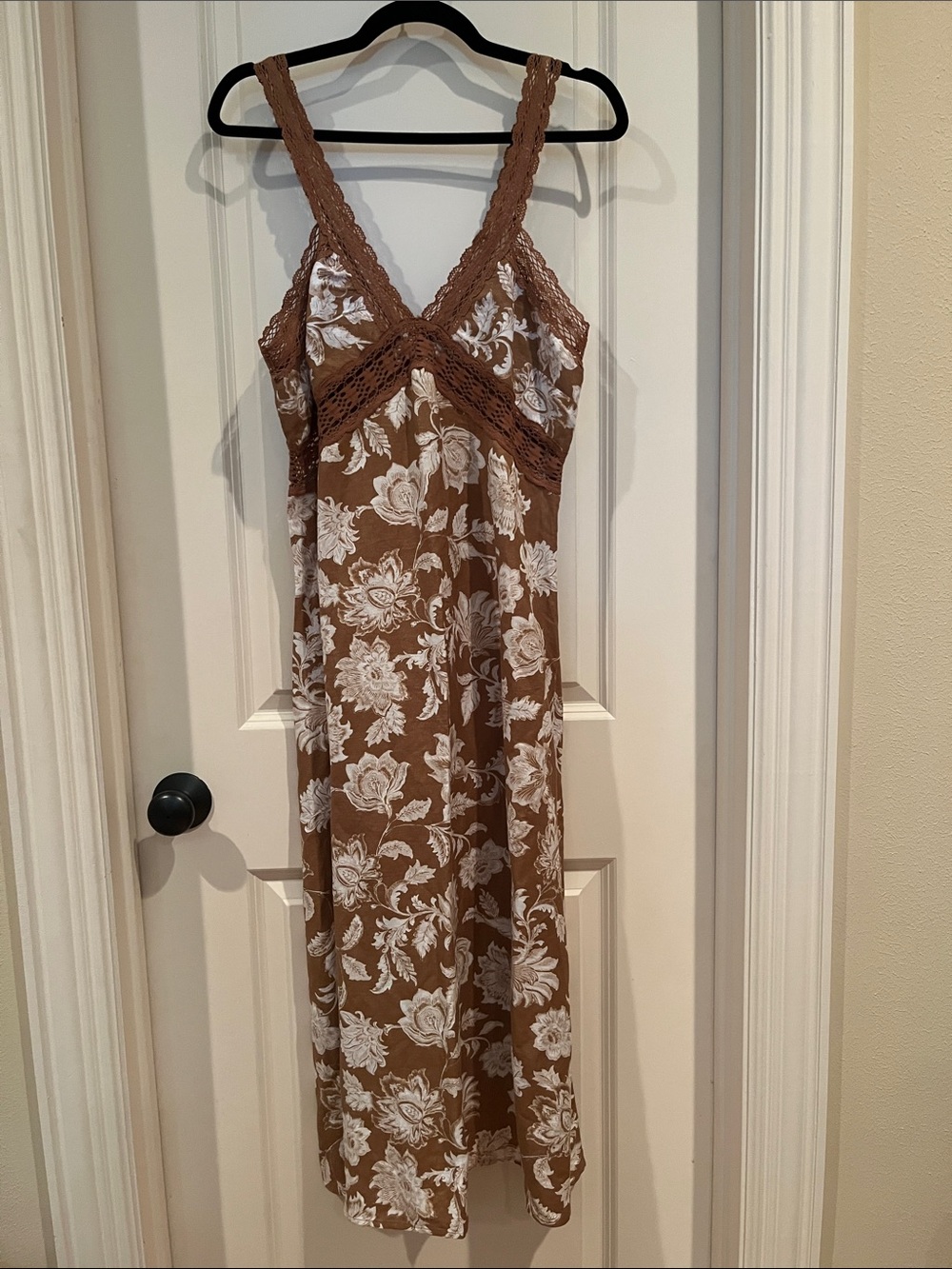 NWT ANN TAYLOR LOFT LINEN BLEND BOHO COTTAGE BROWN FLORAL DRESS SZ 12 P